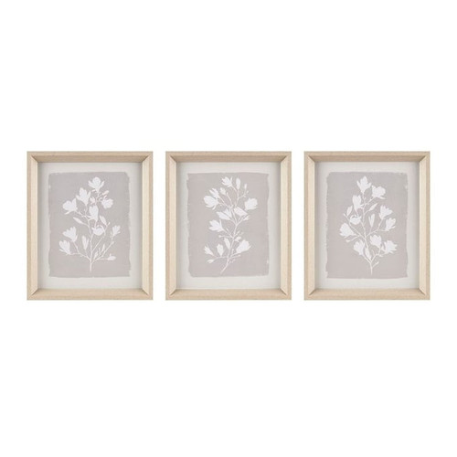 Olliix Madison Park Fair Florets Beige 3pc Framed Glass Wall Art Set