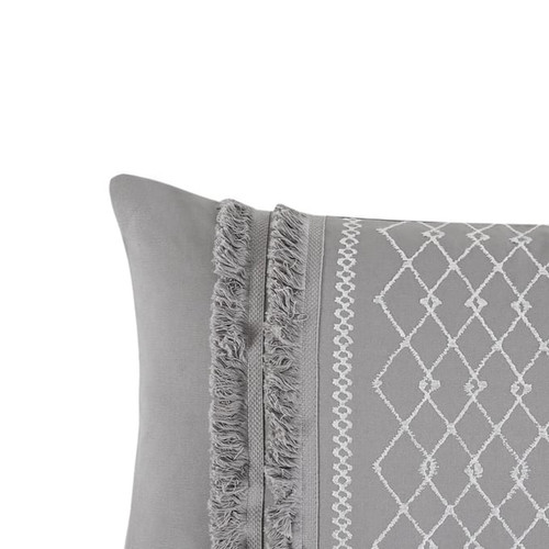 Olliix INK IVY Bea Grey Embroidered Cotton Oblong Pillows