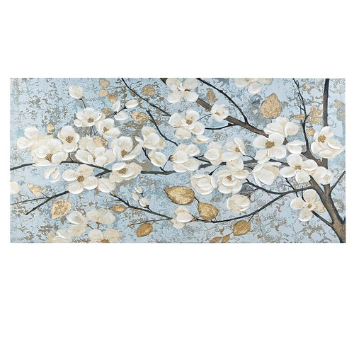 Olliix Madison Park Luminous Bloom Blue Gold Foil and Hand Embellished Floral Canvas Wall Art