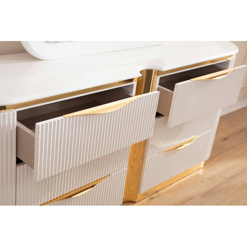 Galaxy Home Laura White Gold Detailed Dresser