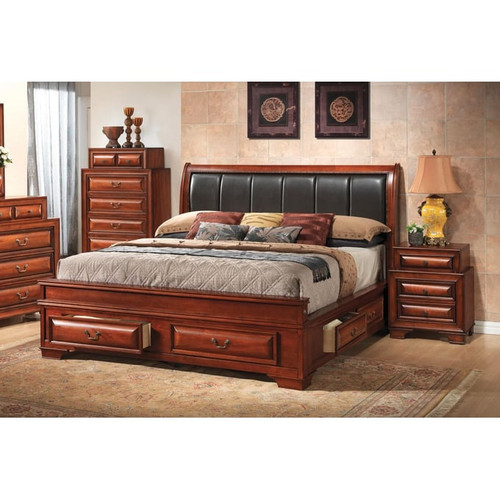 Glory Furniture Lavita Transitional Oak Full Storage Beds With Padded Headboard
