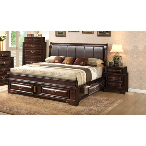 Glory Furniture Lavita Transitional Oak Full Storage Beds With Padded Headboard