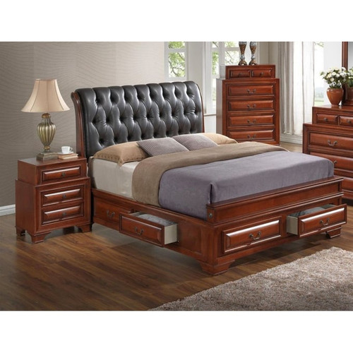 Glory Furniture Lavita Transitional Oak Full Storage Beds With Tufted Headboard