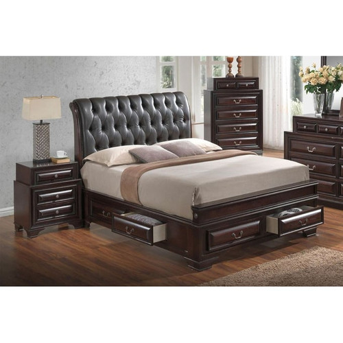 Glory Furniture Lavita Transitional Oak Full Storage Beds With Tufted Headboard