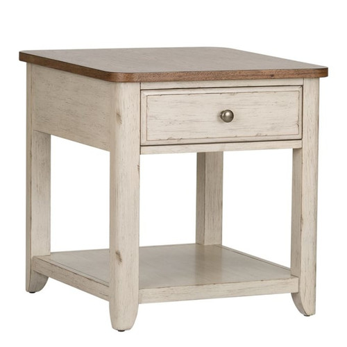 Liberty Farmhouse Reimagined Antique White End Table with Basket