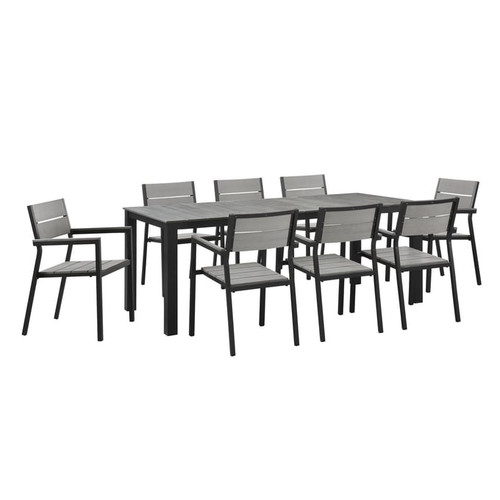 Modway Furniture Maine Brown Gray 9pc Outdoor Patio Dining Set
