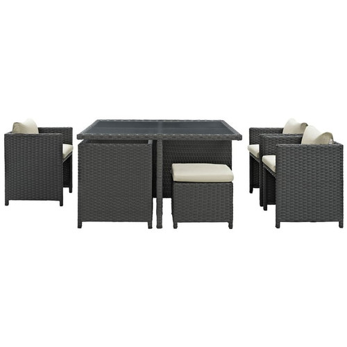 Modway Furniture Sojourn Beige Square 9pc Outdoor Sunbrella Dining Sets