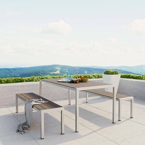 Modway Furniture Shore Silver Gray 3pc Outdoor Patio Aluminum Dining Set