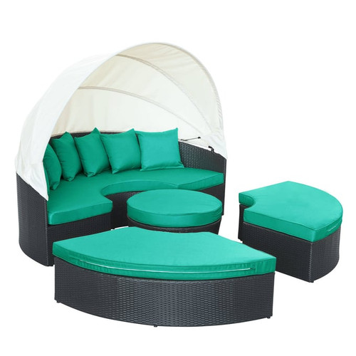 Modway Furniture Quest Espresso Turquoise Canopy Outdoor Patio Daybed