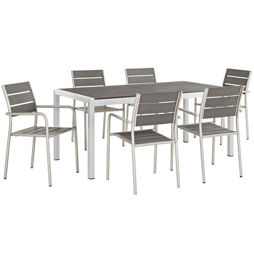Modway Furniture Shore Silver Gray 7pc Outdoor Patio Dining Set