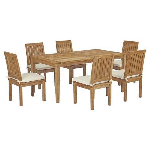 Modway Furniture Marina White Fabric 7pc Outdoor Patio Dining Set