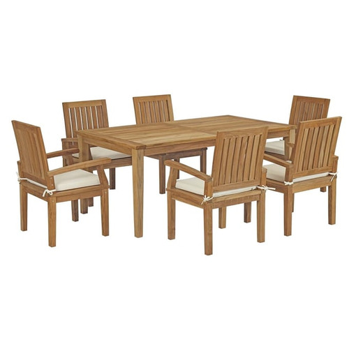 Modway Furniture Marina White 7pc Outdoor Patio Teak Dining Set with Arms