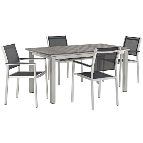 Modway Furniture Shore Silver Black 5pc Outdoor Patio Dining Set