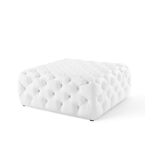 Modway Furniture Amour White Faux Leather Large Square Ottoman