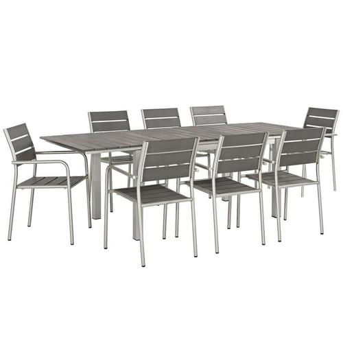 Modway Furniture Shore Silver Gray 9pc Outdoor Patio Dining Set