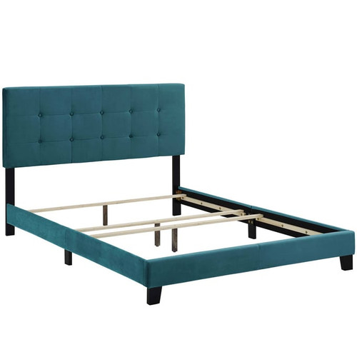 Modway Furniture Amira Sea Blue Queen Upholstered Velvet Bed