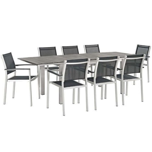 Modway Furniture Shore Silver Black 9pc Outdoor Patio Dining Set