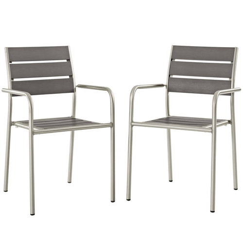 2 Modway Furniture Shore Silver Gray Outdoor Patio Dining Chairs