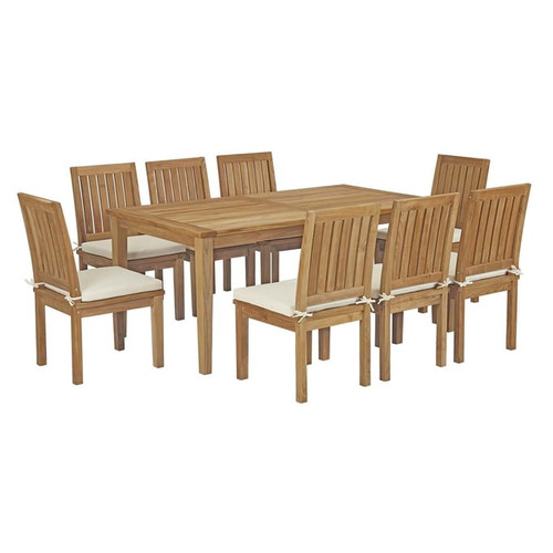 Modway Furniture Marina White 9pc Outdoor Patio Teak Dining Set