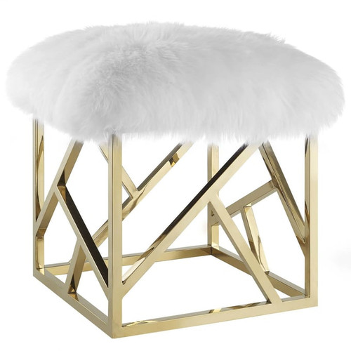 Modway Furniture Intersperse Gold White Sheepskin Ottoman