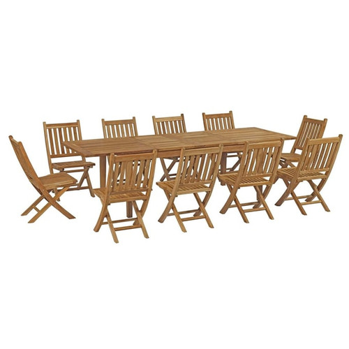 Modway Furniture Marina Natural 11pc Outdoor Patio Teak Dining Set