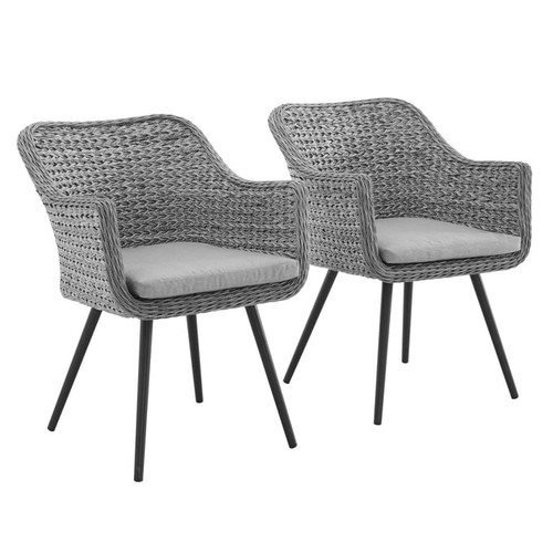 2 Modway Furniture Endeavor Gray Outdoor Patio Dining Armchairs