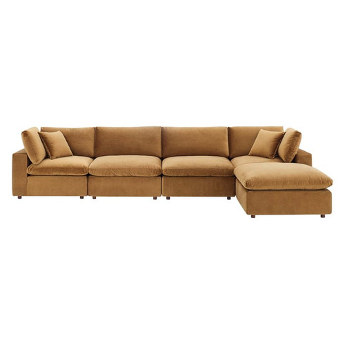 Modway Furniture Commix Velvet 5pc Sectional with Ottomans