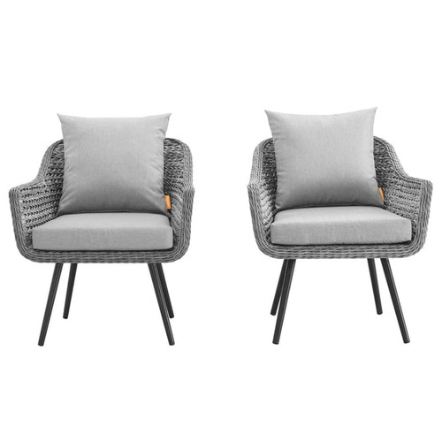 2 Modway Furniture Endeavor Gray Outdoor Patio Armchairs