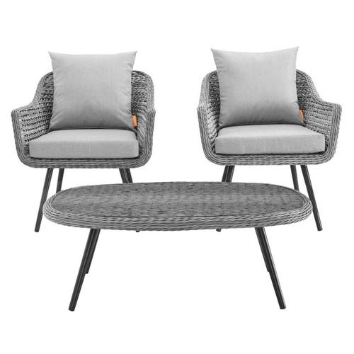 Modway Furniture Endeavor Gray 3pc Outdoor Patio Armchair and Coffee Table Set