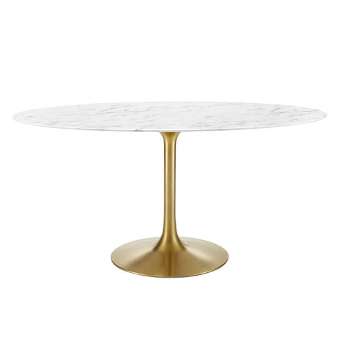 Modway Furniture Lippa Gold White Marble 60 Inch Oval Dining Table