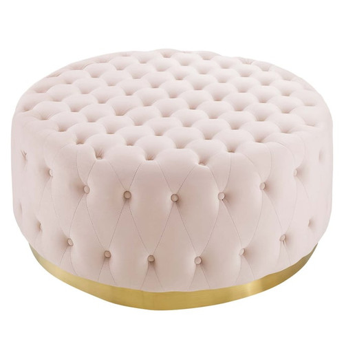 Modway Furniture Ensconce Pink Velvet Round Ottoman