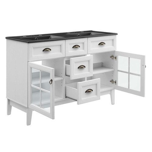 Modway Furniture Isle White Black 48 Inch Double Bathroom Vanity Cabinet