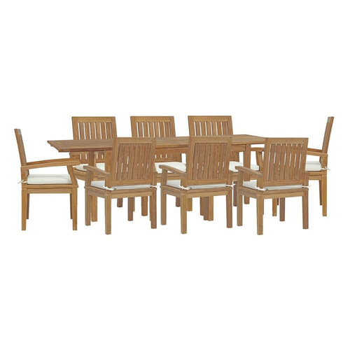 Modway Furniture Marina Natural White 9pc Outdoor Dining Set with Arm Chair