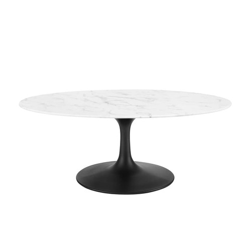 Modway Furniture Lippa Black White Marble 42 Inch Oval Coffee Table