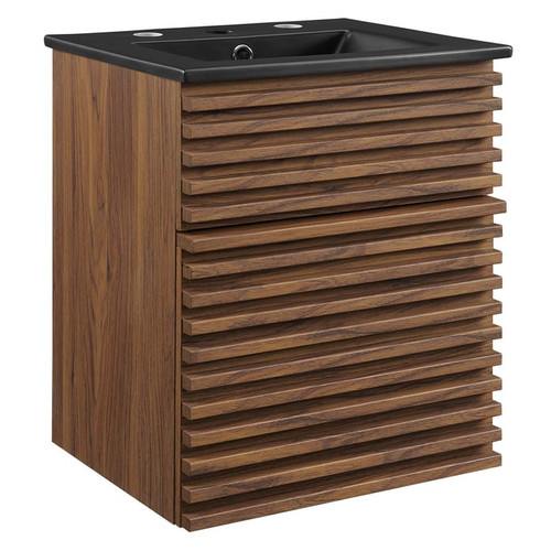 Modway Furniture Render Walnut Black 18 Inch Wall Mount Bathroom Vanity