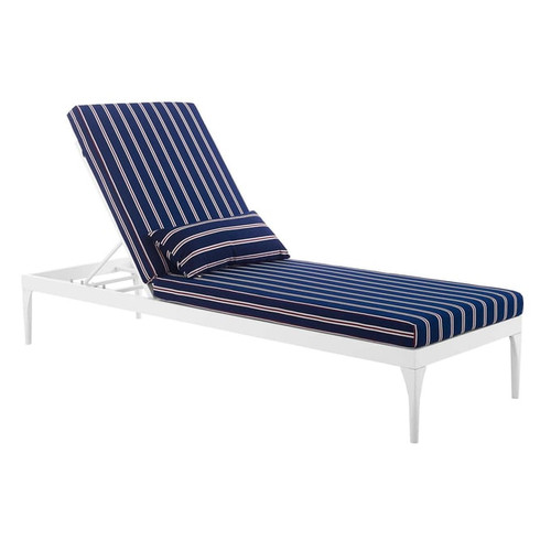 Modway Furniture Perspective White Striped Navy Outdoor Patio Lounge Chaise