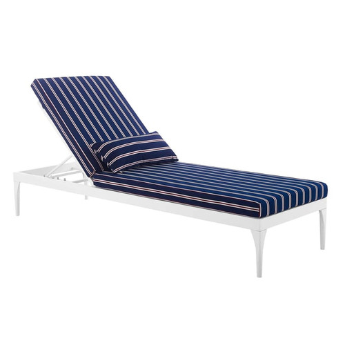 Modway Furniture Perspective White Striped Navy Outdoor Patio Lounge Chaise