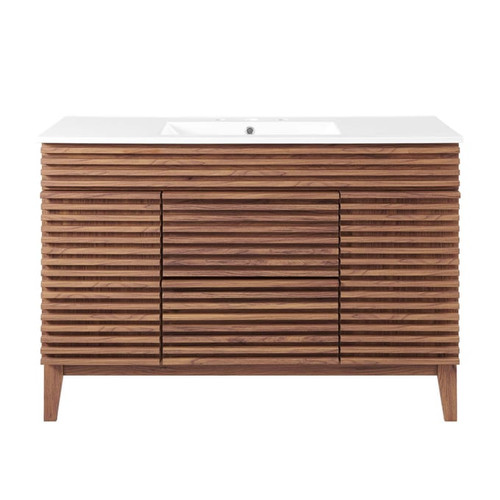 Modway Furniture Render Walnut White 48 Inch Single Sink Bathroom Vanity