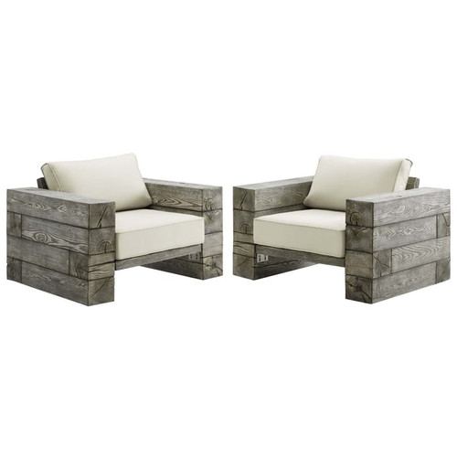 2 Modway Furniture Manteo Light Gray Beige Outdoor Patio Lounge Armchairs