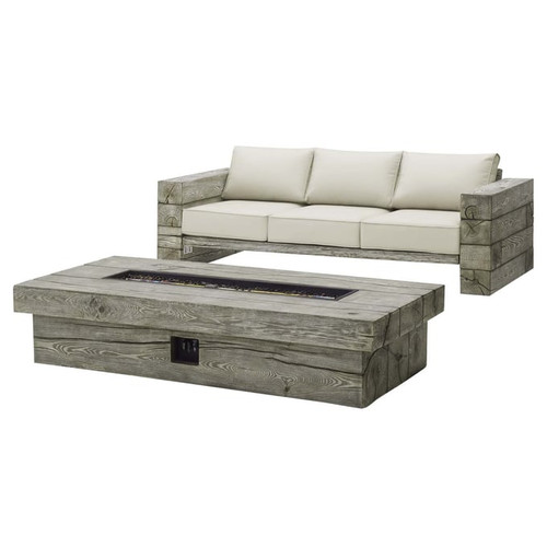 Modway Furniture Manteo Light Gray Beige Outdoor Patio Sofa and Fire Pit Set
