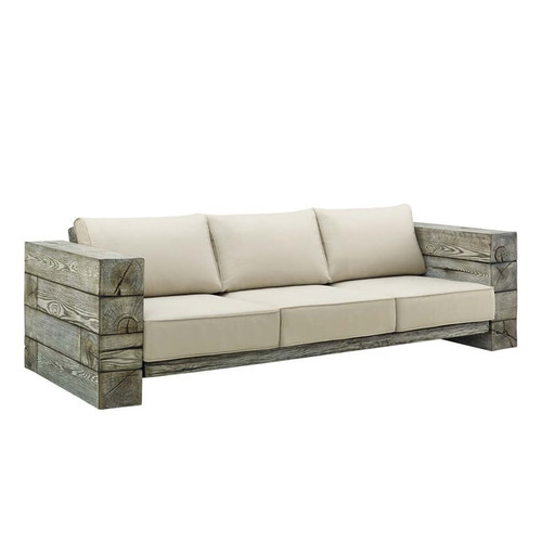 Modway Furniture Manteo Light Gray Beige Outdoor Patio Sofa and Fire Pit Set