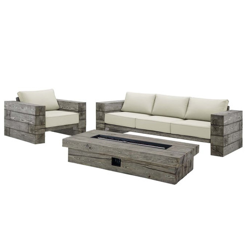 Modway Furniture Manteo Light Gray Beige 3pc Outdoor Patio Set