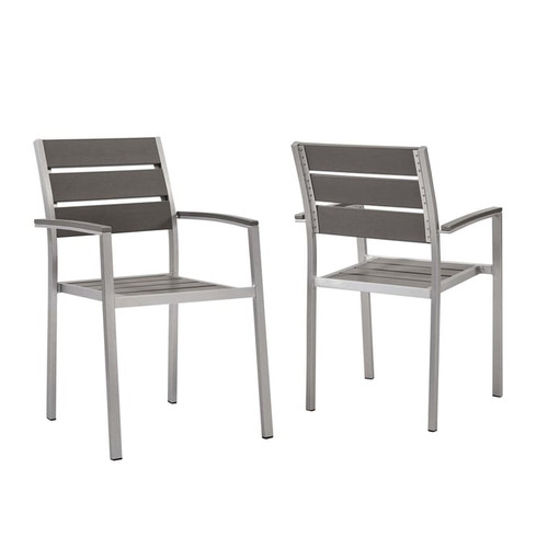 2 Modway Furniture Shore Silver Gray Outdoor Patio Dining Armchairs