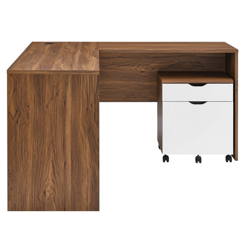 Modway Furniture Envision Walnut White Desk and File Cabinet Set