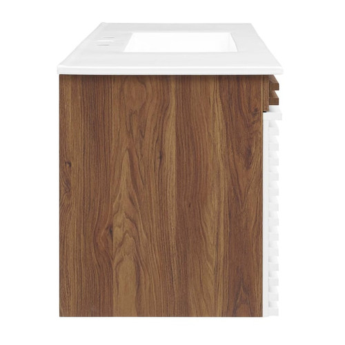 Modway Furniture Render White Walnut 48 Inch Wall Mount Bathroom Vanity