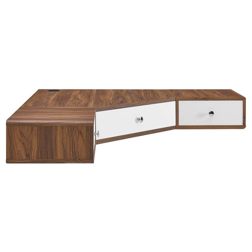Modway Furniture Transmit Walnut White 47 Inch Wall Mount Corner Office Desk