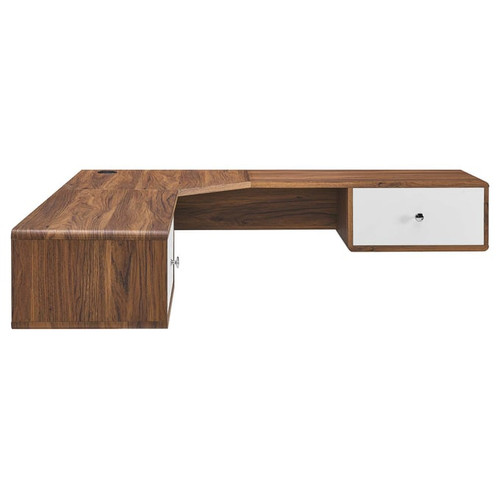 Modway Furniture Transmit Walnut White 55 Inch Wall Mount Corner Office Desk