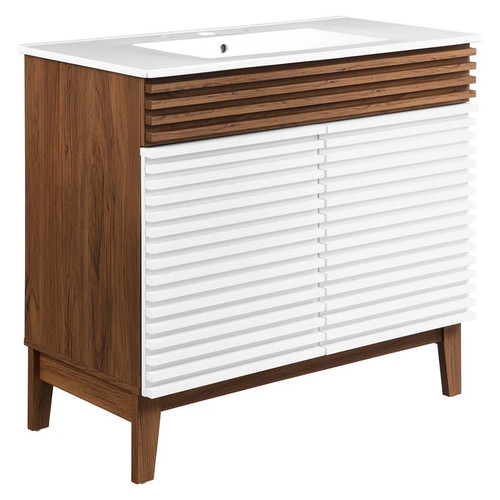 Modway Furniture Render White Walnut 36 Inch Bathroom Vanity