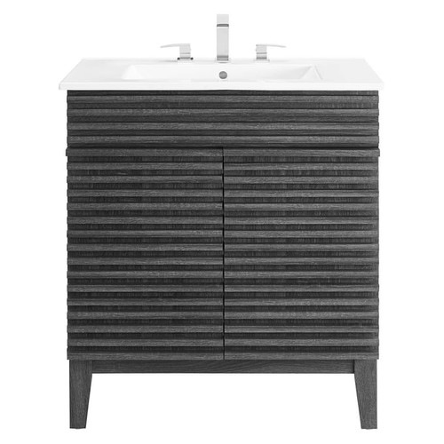 Modway Furniture Render Charcaol Adjustable Shelf 30 Inch Bathroom Vanity Cabinet
