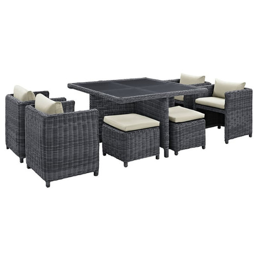 Modway Furniture Summon Beige Square 9pc Outdoor Sunbrella Dining Sets